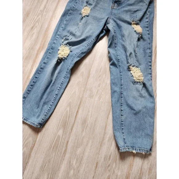 BDG Stretch High Rise Slim Straight Button Fly Blue Denim Jeans Distressed Sz 32 - Picture 3 of 12